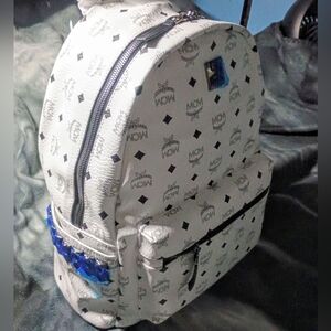Rare White And Black MCM Backpack Size Large. **Receipt Is In Photos**